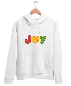 Joy - Neşe Yazılı Beyaz Unisex Kapşonlu Sweatshirt