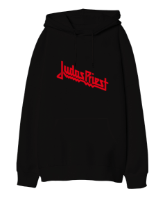 Judas Priest Tasarımı Baskılı Siyah Oversize Unisex Kapüşonlu Sweatshirt