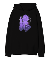 Jujutsu Kaisen GOJO SATORU Anime Tasarım Baskılı Siyah Oversize Unisex Kapüşonlu Sweatshirt