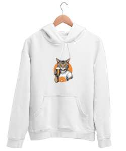 Just Miaw Beyaz Unisex Kapşonlu Sweatshirt