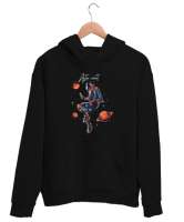 JUST SPACE Siyah Unisex Kapşonlu Sweatshirt - Thumbnail