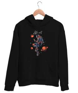 JUST SPACE Siyah Unisex Kapşonlu Sweatshirt