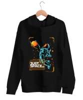 JUST SPACE Siyah Unisex Kapşonlu Sweatshirt - Thumbnail