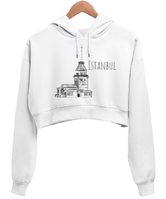 Kadın İstanbul Kadın Crop Hoodie Kapüşonlu Sweatshirt