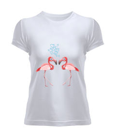 Kadın Kısa Kol Flamingo Desenli Tshirt Kadın Tişört Kadın Tişört