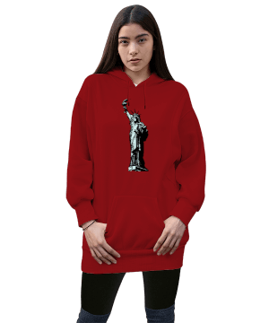 Kadın Özgürlük Heykeli Kadın Uzun Hoodie Kapüşonlu Sweatshirt