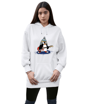 Kadın Penguen Kadın Uzun Hoodie Kapüşonlu Sweatshirt