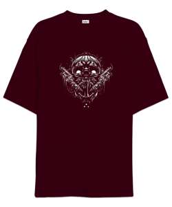 Kafatası Dövme - Tatto Skull Bordo Oversize Unisex Tişört