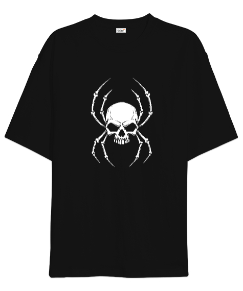 Tisho - Kafatası Örümcek - Skull Siyah Oversize Unisex Tişört