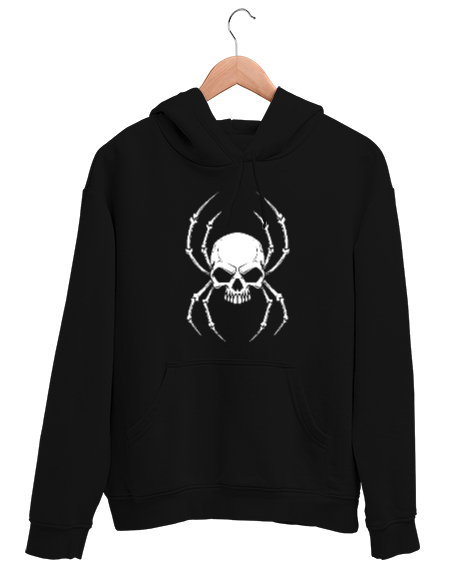 Tisho - Kafatası Örümcek - Skull Siyah Unisex Kapşonlu Sweatshirt