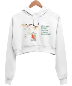 KAFESTEKİ KUŞLAR Kadın Crop Hoodie Kapüşonlu Sweatshirt