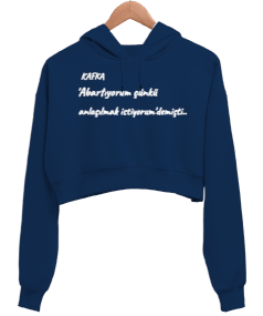 KAFKA LACİVERT KAPŞONLU SWEAT Kadın Crop Hoodie Kapüşonlu Sweatshirt