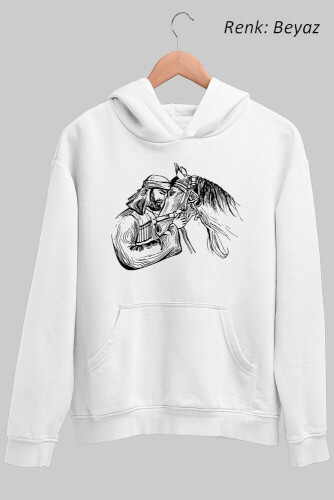 Kafkas Adam ve At Figürlü Unisex Kapüşonlu Sweatshirt