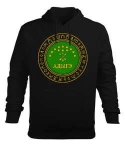 Kafkas,Çerkes,Kafkas,Çerkes Bayrağı, adiga logosu. Siyah Erkek Kapüşonlu Hoodie Sweatshirt