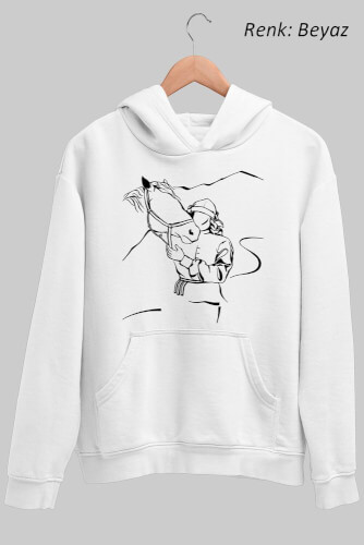 Kafkasya Atı Çizimi Unisex Kapüşonlu Sweatshirt