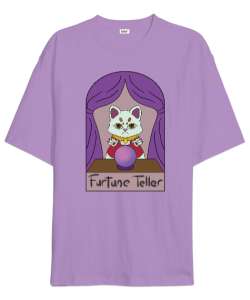 Kahin Kedi Furtune teller cat Lila Oversize Unisex Tişört