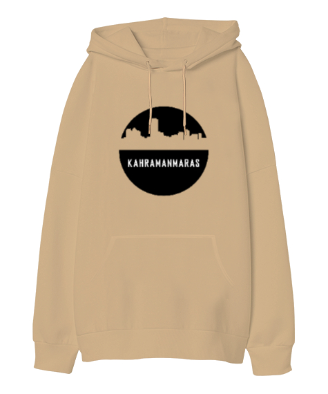 Kahramanmaras 46 Tasarımı Baskılı Camel Oversize Unisex Kapüşonlu Sweatshirt