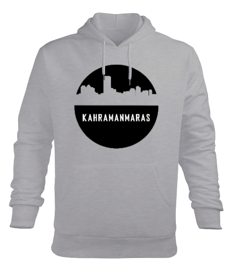 Kahramanmaras 46 Tasarımı Baskılı Gri Erkek Kapüşonlu Hoodie Sweatshirt