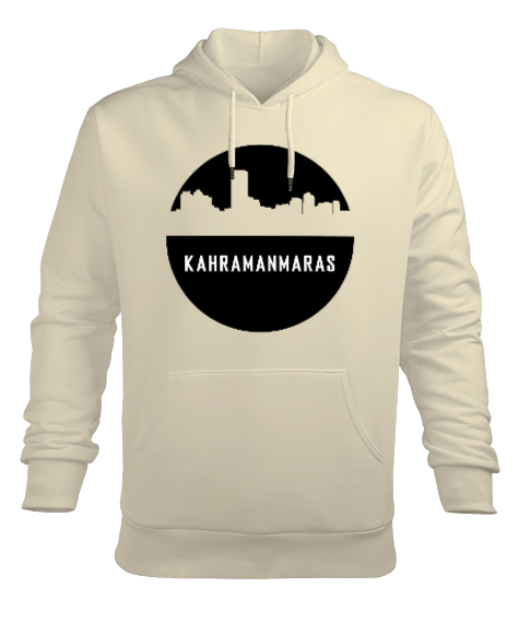 Kahramanmaras 46 Tasarımı Baskılı Krem Erkek Kapüşonlu Hoodie Sweatshirt