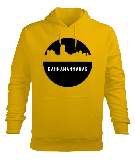 Kahramanmaras 46 Tasarımı Baskılı Sarı Erkek Kapüşonlu Hoodie Sweatshirt