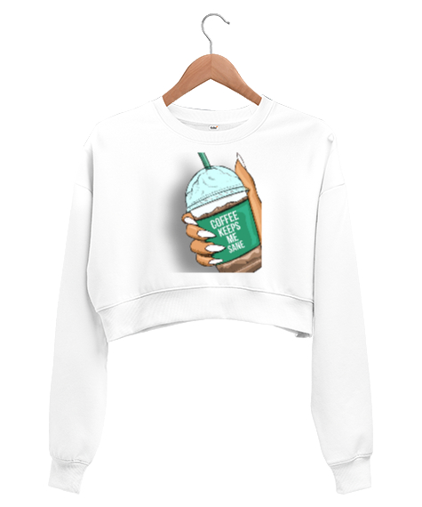 kahve Beyaz Kadın Crop Sweatshirt