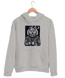 Kahve İçen Kurt - Wolf Gri Unisex Kapşonlu Sweatshirt