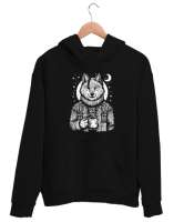 Kahve İçen Kurt - Wolf Siyah Unisex Kapşonlu Sweatshirt - Thumbnail