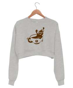 Kahve Keyfi - Coffee Gri Kadın Crop Sweatshirt