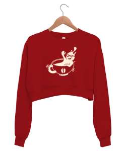 Kahve Keyfi - Coffee Kırmızı Kadın Crop Sweatshirt