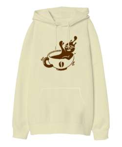 Kahve Keyfi - Coffee Krem Oversize Unisex Kapüşonlu Sweatshirt