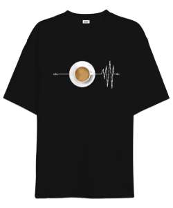 Kahve Önce ve Sonra - Coffee Siyah Oversize Unisex Tişört