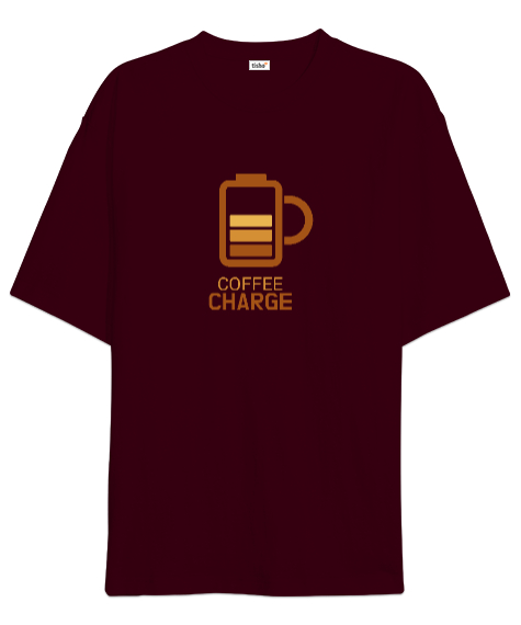 Tisho - Kahve ŞArjı - Coffee Charge Bordo Oversize Unisex Tişört