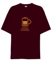 Kahve ŞArjı - Coffee Charge Bordo Oversize Unisex Tişört - Thumbnail