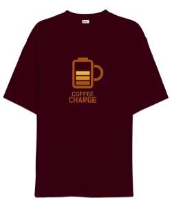 Kahve ŞArjı - Coffee Charge Bordo Oversize Unisex Tişört