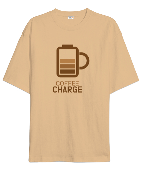 Tisho - Kahve ŞArjı - Coffee Charge Camel Oversize Unisex Tişört