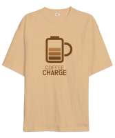 Kahve ŞArjı - Coffee Charge Camel Oversize Unisex Tişört - Thumbnail