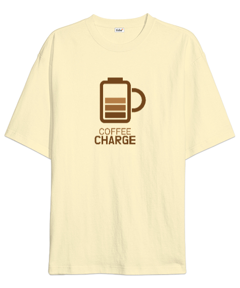 Tisho - Kahve ŞArjı - Coffee Charge Krem Oversize Unisex Tişört