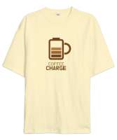 Kahve ŞArjı - Coffee Charge Krem Oversize Unisex Tişört - Thumbnail