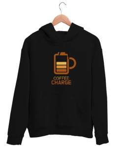 Kahve ŞArjı - Coffee Charge Siyah Unisex Kapşonlu Sweatshirt