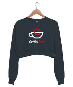 Kahve ve Sohbet - Fincan Füme Kadın Crop Sweatshirt