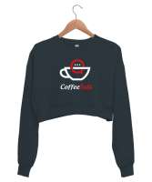 Kahve ve Sohbet - Fincan Füme Kadın Crop Sweatshirt - Thumbnail