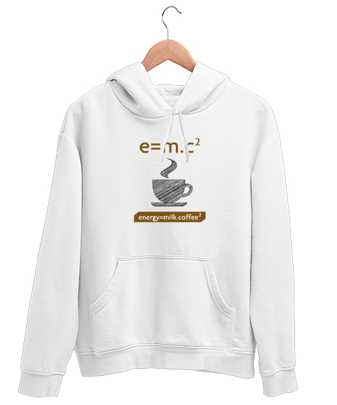 Tisho - Kahve ve Süt Enerji Formülü - Coffee Milk Beyaz Unisex Kapşonlu Sweatshirt