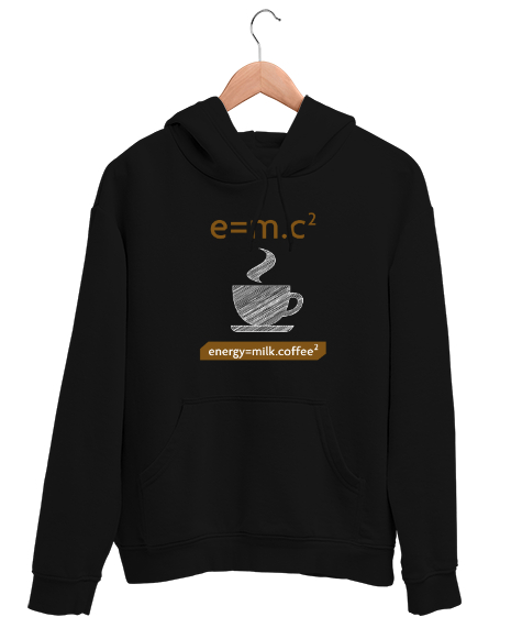 Tisho - Kahve ve Süt Enerji Formülü - Coffee Milk Siyah Unisex Kapşonlu Sweatshirt