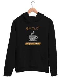 Kahve ve Süt Enerji Formülü - Coffee Milk Siyah Unisex Kapşonlu Sweatshirt