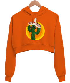 Kaktüs Kadın Crop Hoodie Kapüşonlu Sweatshirt