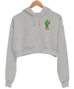 Kaktüs Kadın Crop Hoodie Kapüşonlu Sweatshirt