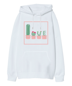 Kaktüs love Oversize Unisex Kapüşonlu Sweatshirt