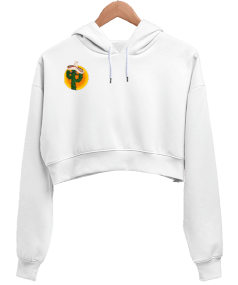 Kaktüs Tasarım Kadın Crop Hoodie Kapüşonlu Sweatshirt