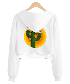 Kaktüs Tasarım Kadın Crop Hoodie Kapüşonlu Sweatshirt