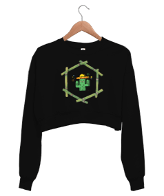 Kaktüs tasarımlı Kadın Crop Sweatshirt